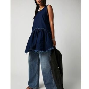 Free People Maddox Denim Scoop Back Mini Dress Size Medium